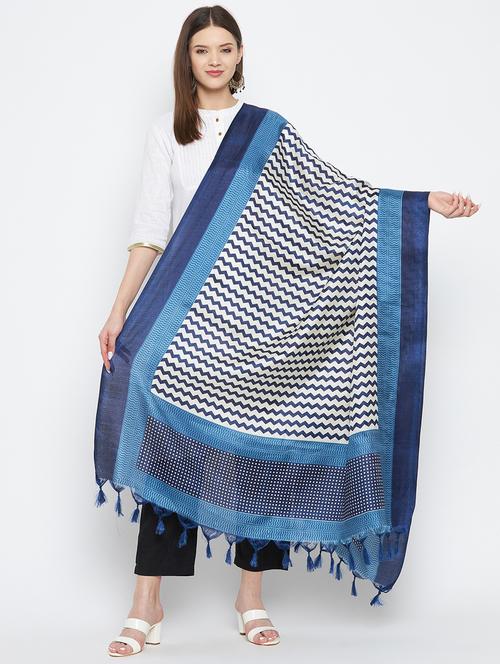 white chevron print dupatta with fringes - 18423797 -  Standard Image - 0