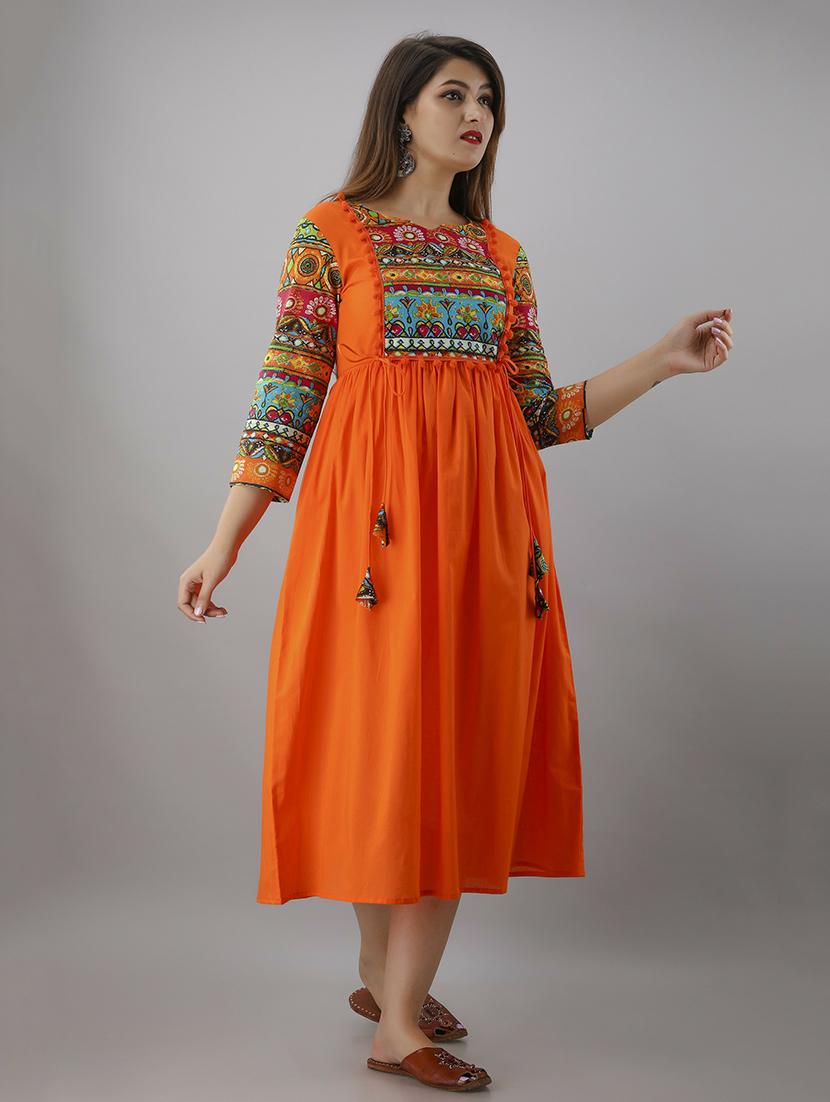 orange printed a-line ethnic dress - 18424165 - Standard Image - 2