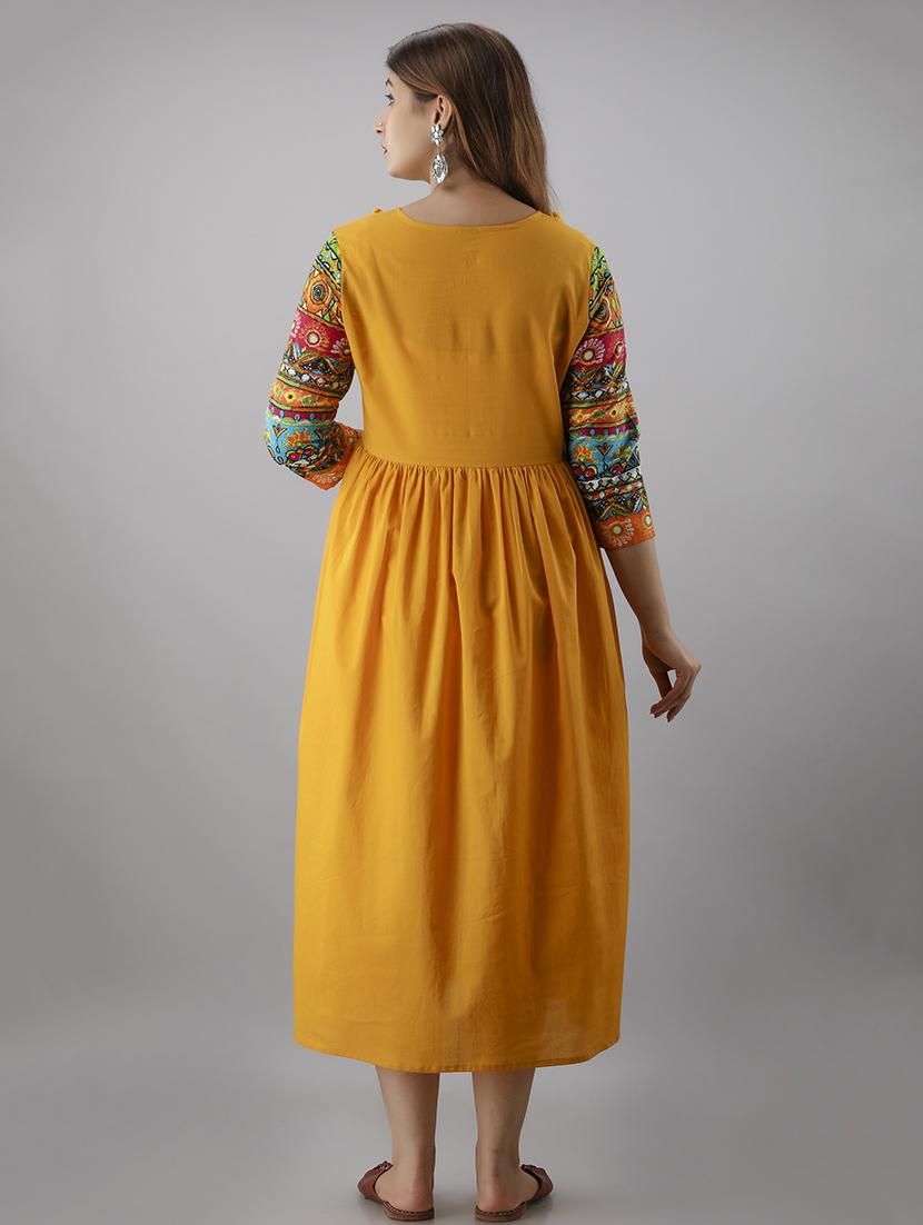 yellow printed a-line ethnic dress - 18424167 - Standard Image - 2