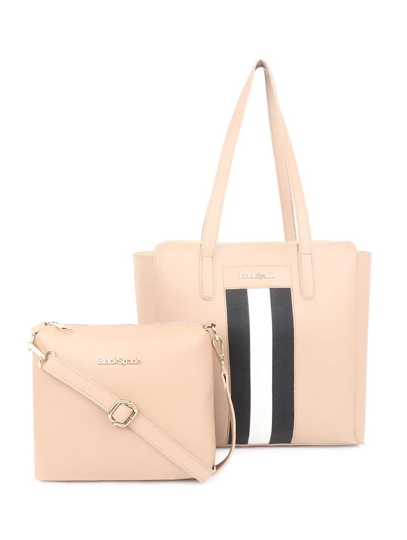 beige striped combo tote