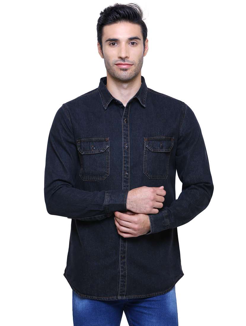 navy solid  denim casual shirt