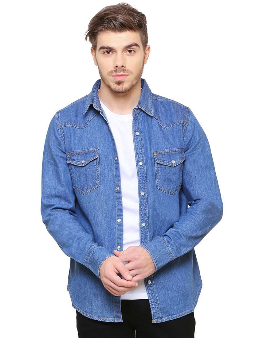 blue denim casual shirt