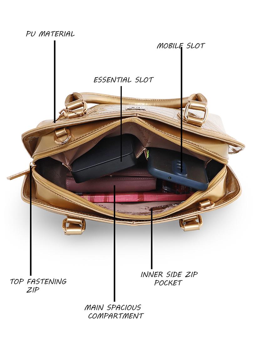 gold textured regular handbag - 18424731 - Standard Image - 2