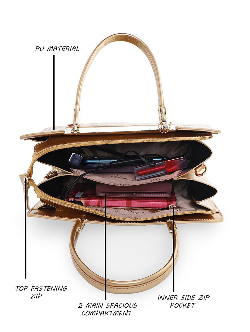gold textured regular handbag - 18424741 - Standard Image - 2