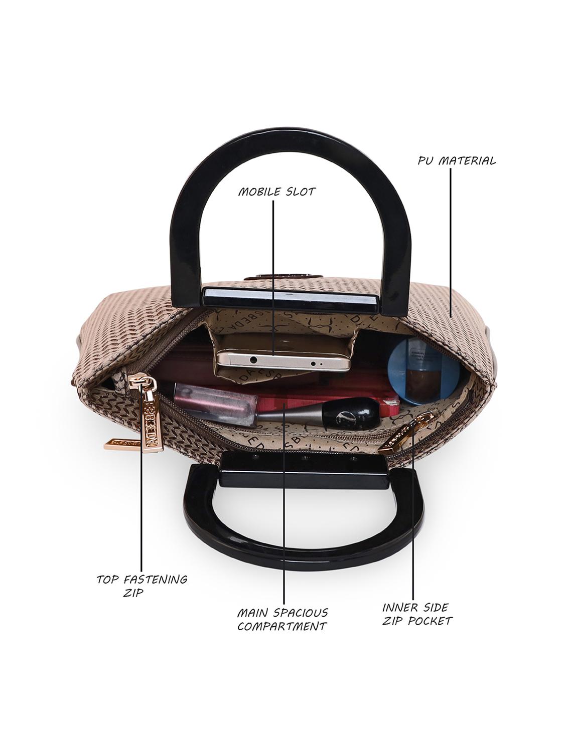 gold textured regular handbag - 18424762 - Standard Image - 2