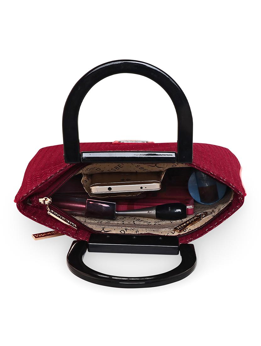 maroon textured regular handbag - 18424808 - Standard Image - 2