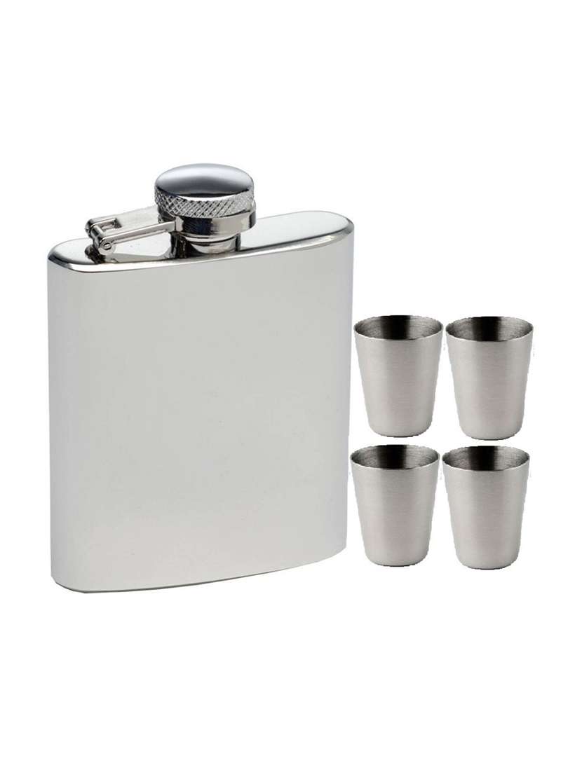 dynore hip flask 7 oz with 4 shot glass 5 - piece bar set (stainless steel)