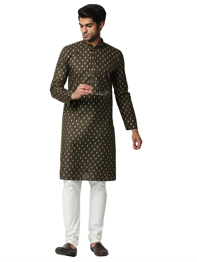 olive printed kurta - 18425428 - Standard Image - 2