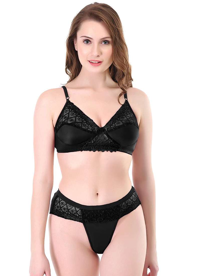 black lace detail bra and panty set