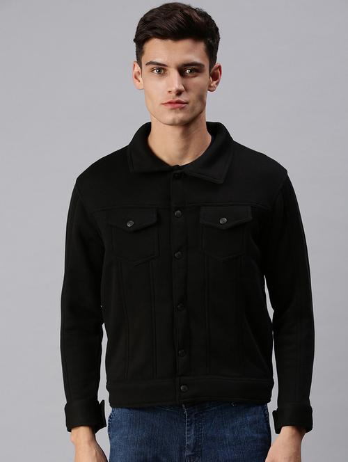 black solid casual jacket - 18425636 -  Standard Image - 0