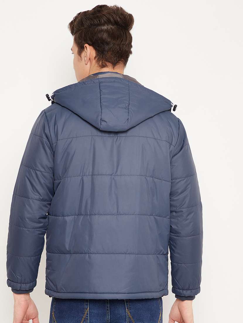 navy blue solid hooded quilted jacket - 18425907 -  Standard Image - 2