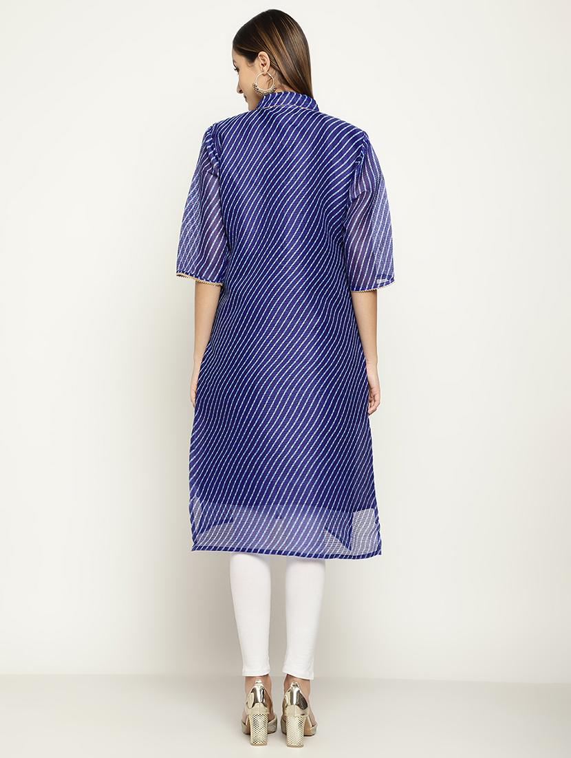 indigo leheriya print straight kurta - 18426004 - Standard Image - 2