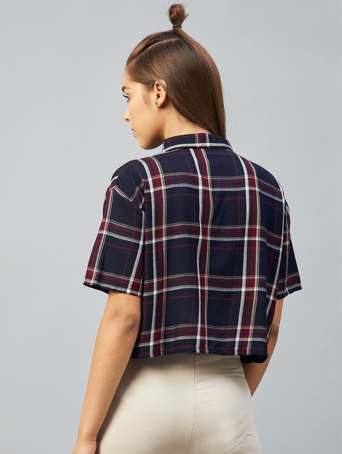 straight hem checkered crop shirt - 18426975 - Standard Image - 2