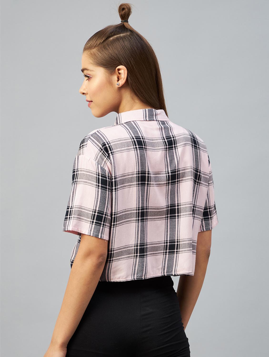 straight hem checkered crop shirt - 18426976 - Standard Image - 2
