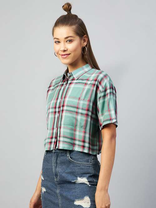 straight hem checkered crop shirt - 18426977 -  Standard Image - 0