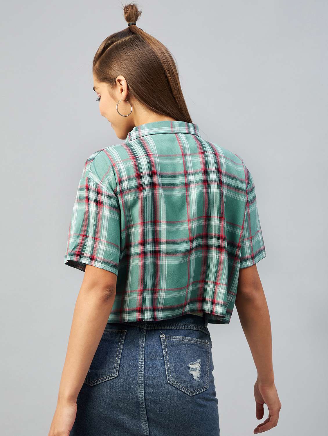 straight hem checkered crop shirt - 18426977 - Standard Image - 2