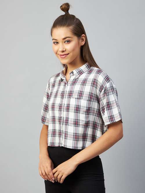 straight hem checkered crop shirt - 18426978 -  Standard Image - 0