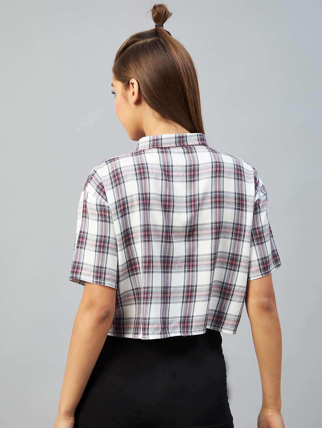 straight hem checkered crop shirt - 18426978 - Standard Image - 2
