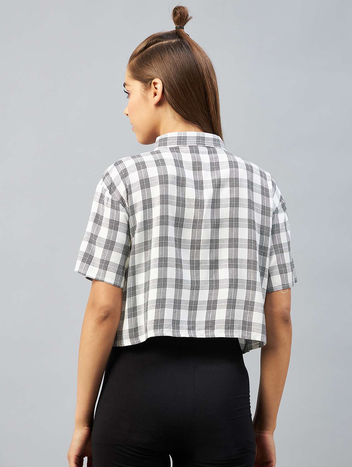 straight hem checkered crop shirt - 18426979 - Standard Image - 2