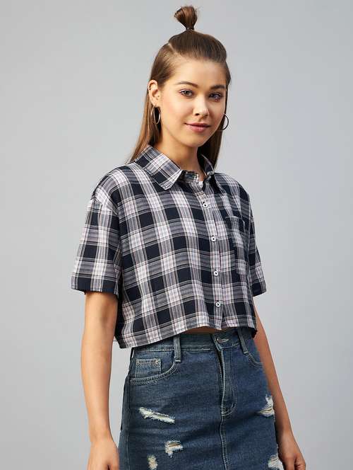 straight hem checkered crop shirt - 18426981 -  Standard Image - 0