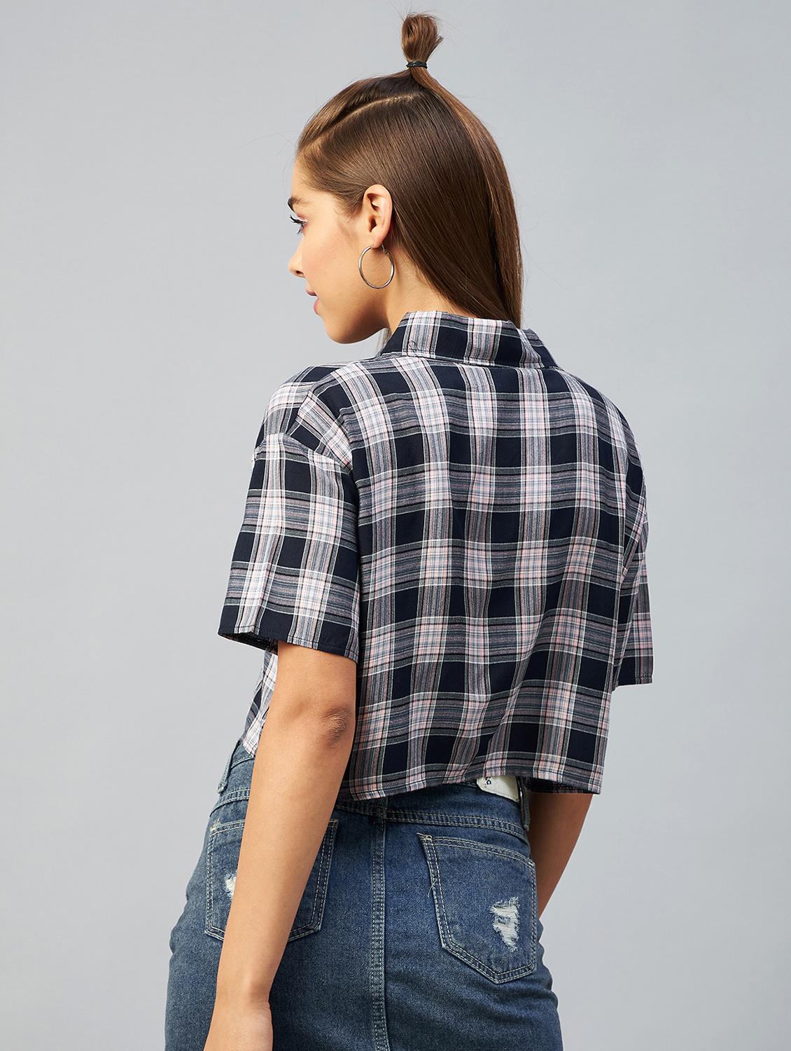 straight hem checkered crop shirt - 18426981 - Standard Image - 2