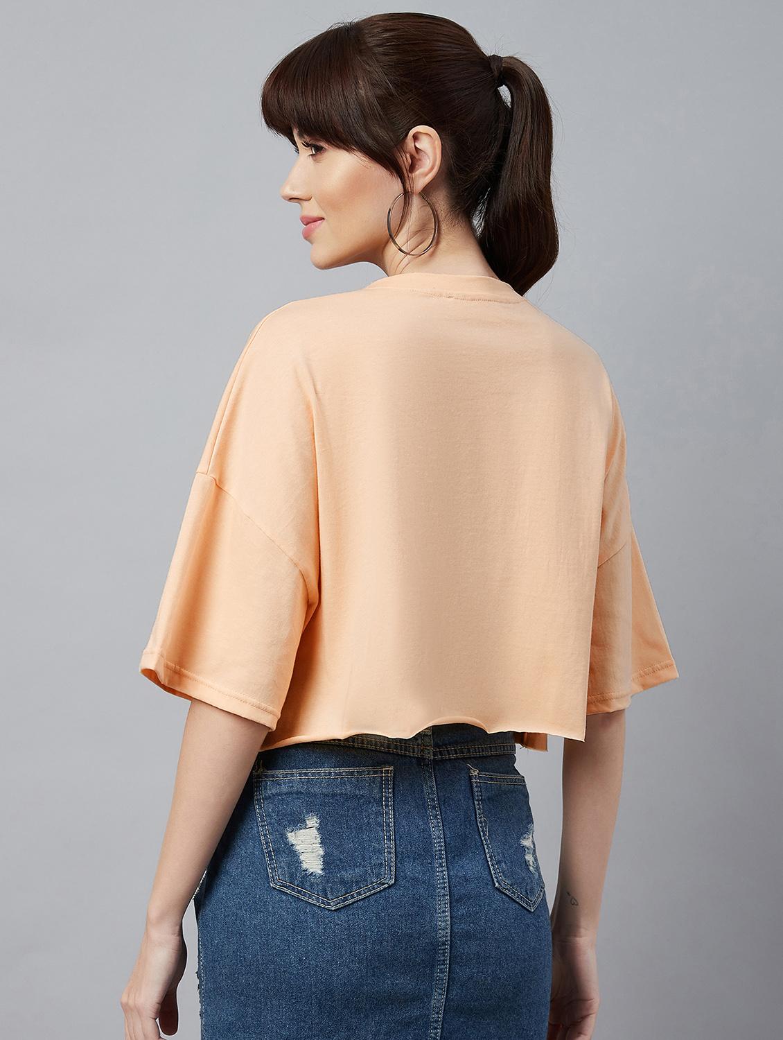 women's chest print crew neck t-shirt - 18426996 - Standard Image - 2