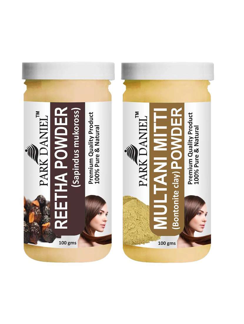 park daniel pure & natural reetha powder & multani mitti powder combo pack of 2 bottles of 100 gm (200 gm )