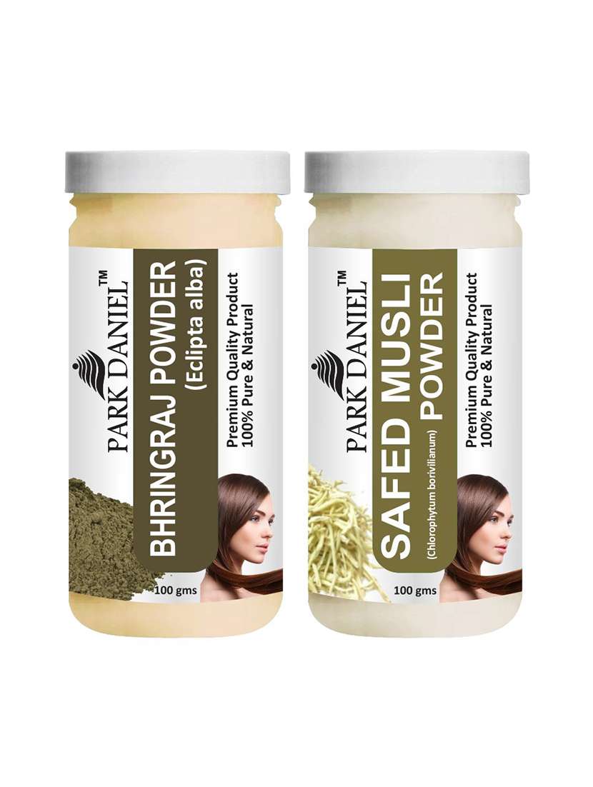 park daniel 100% pure & natural bhringraj powder & safed musli powder combo pack of 2 jars of 100 gms(200 gms)