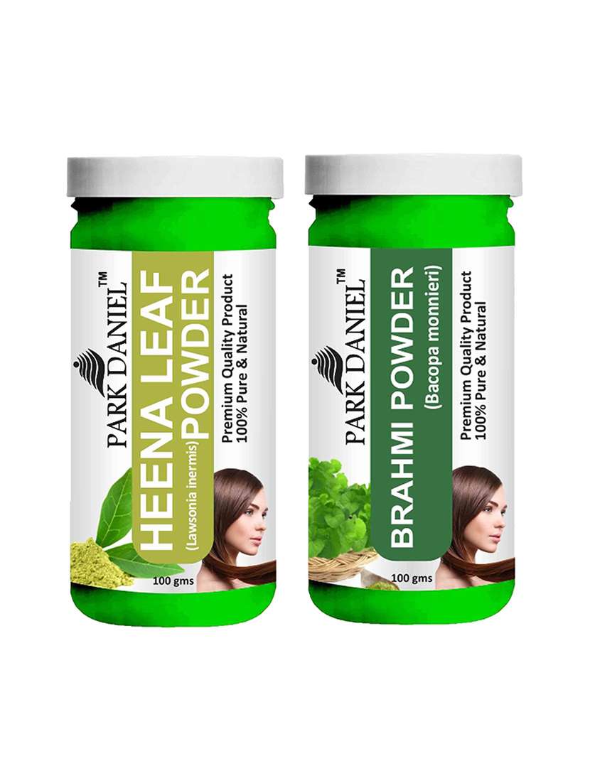 park daniel 100% pure & natural heena leaf powder & brahmi powder combo pack of 2 jars of 100 gms(200 gms)
