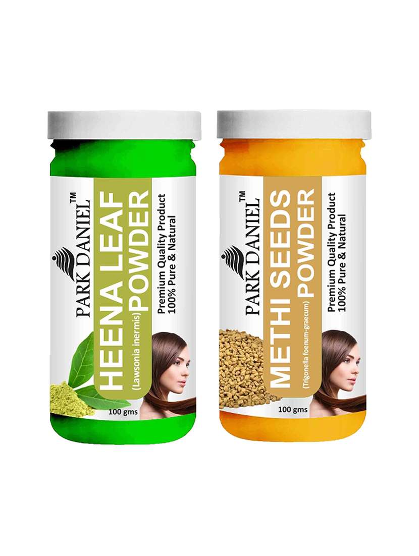 park daniel 100% pure & natural heena leaf powder & methi powder combo pack of 2 jars of 100 gms(200 gms)