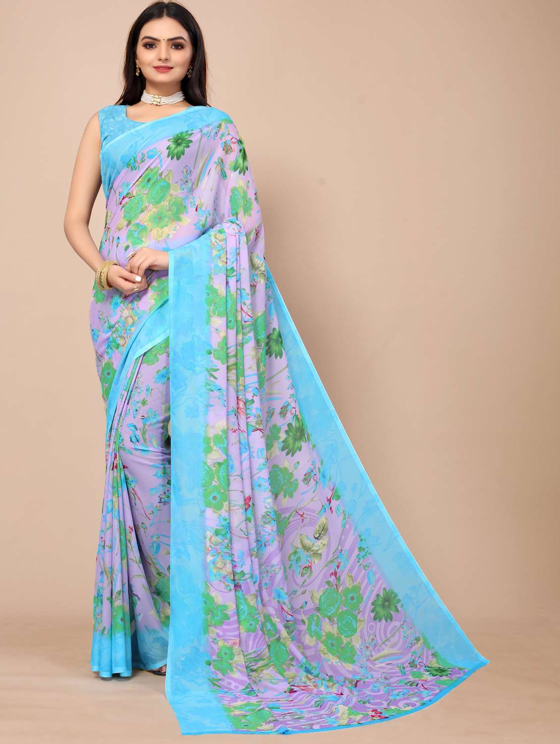 floral printed saree with blouse