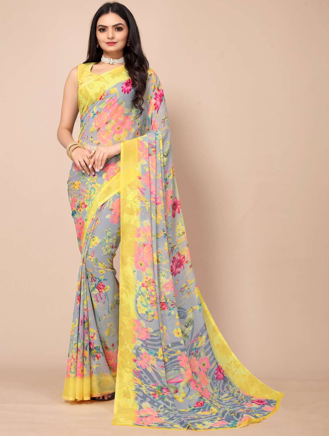 floral printed saree with blouse