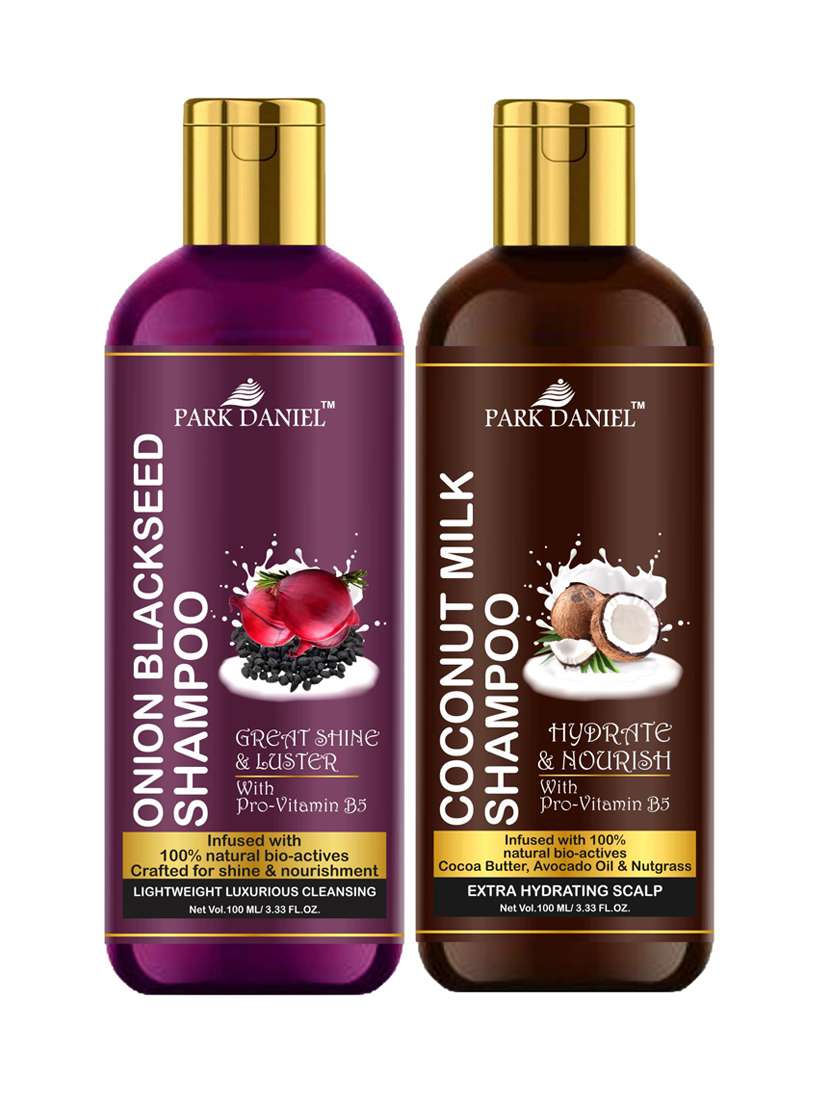 park daniel premium pure and natural onion blackseed shampoo & coconut milk shampoo combo pack of 2 bottle of 100 ml(200 ml)