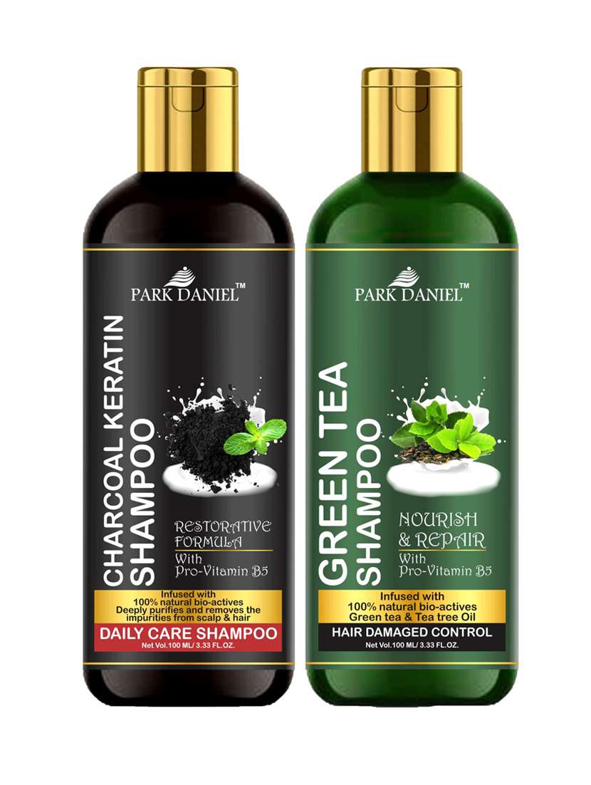park daniel premium pure and natural charcoal keratin shampoo & green tea shampoo combo pack of 2 bottle of 100 ml(200 ml)