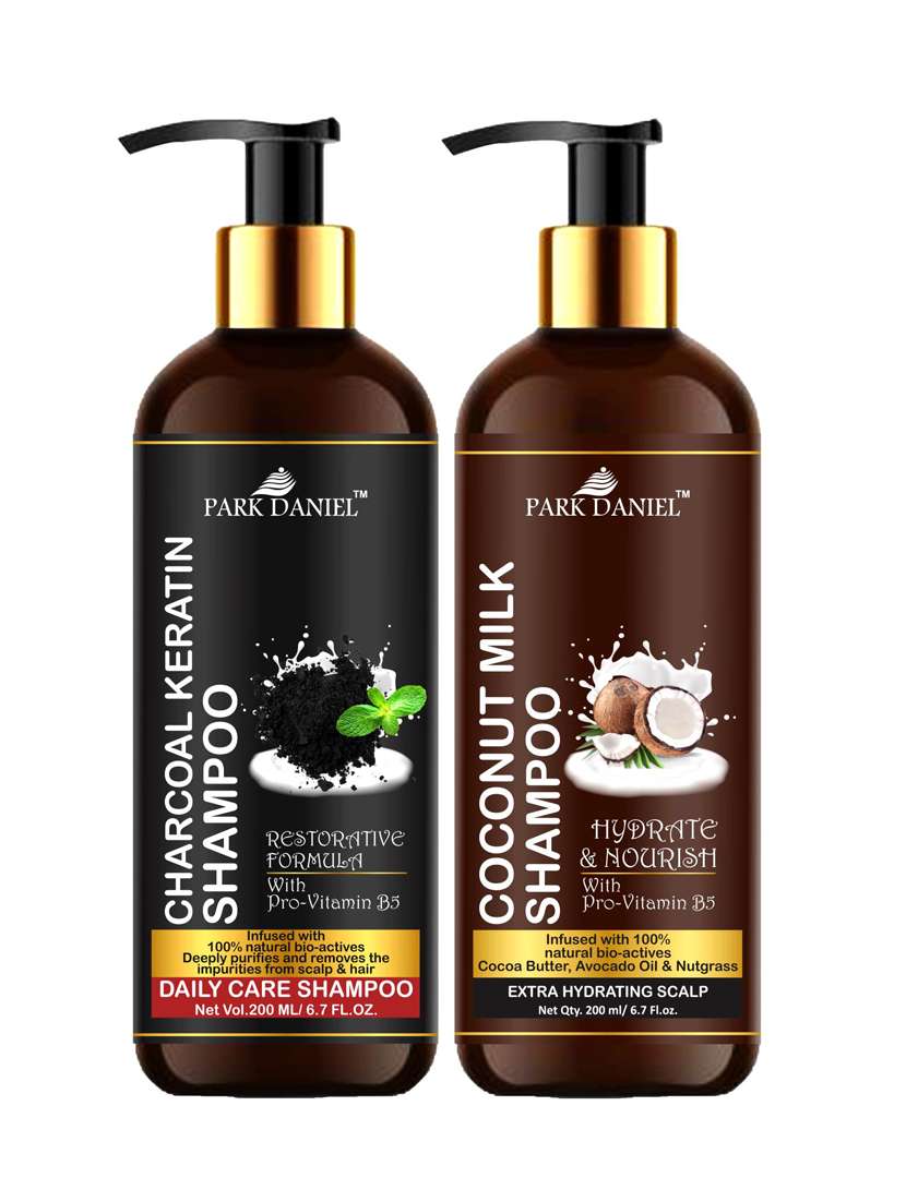 park daniel premium pure and natural charcoal keratin shampoo & coconut milk shampoo combo pack of 2 bottle of 200 ml(400 ml)