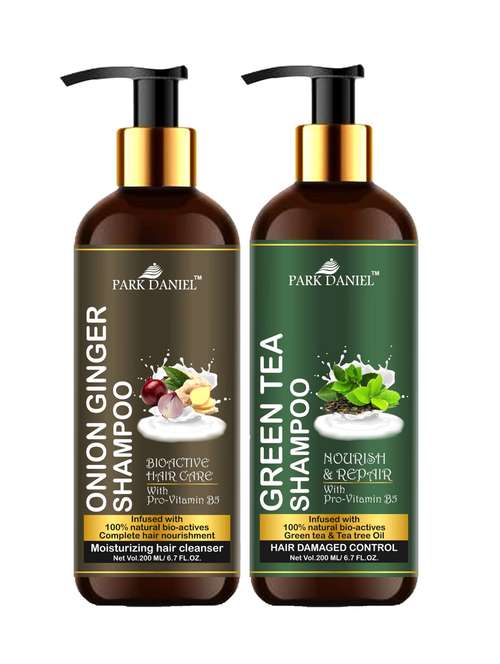 Park Daniel Premium Pure And Natural Onion Ginger & Green Tea Shampoo Combo Pack Of 2 Bottle Of 200 Ml(400 Ml)