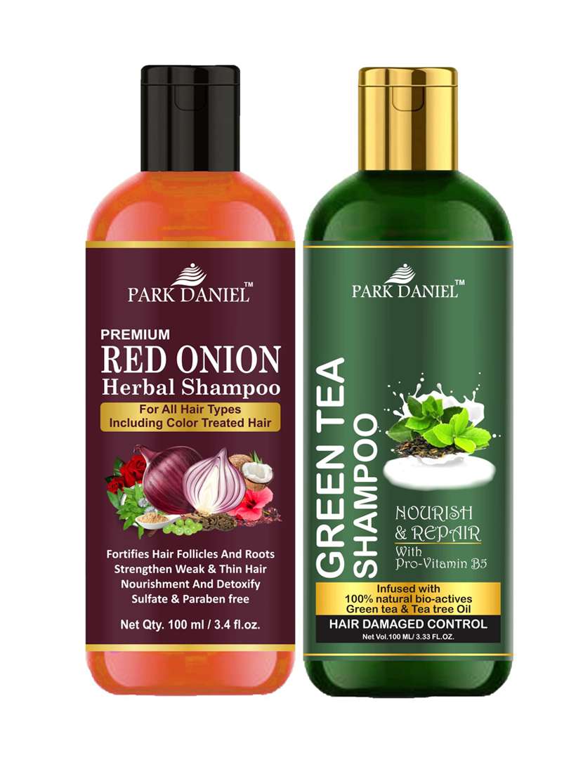 park daniel red onion shampoo & green tea shampoo combo pack of 2 bottle of 100 ml(200 ml)