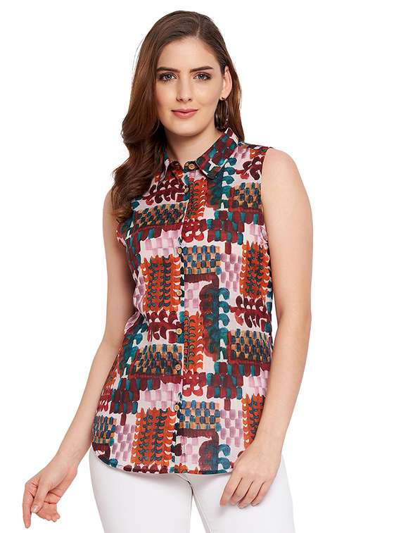 curved hem abstract shirt