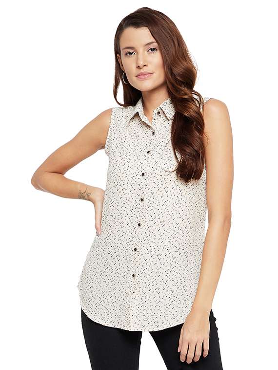 curved hem printed shirt