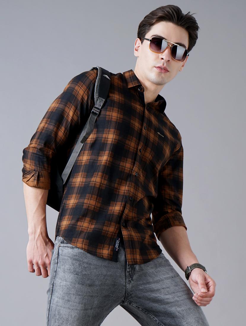 orange checkered casual shirt - 18430871 - Standard Image - 2