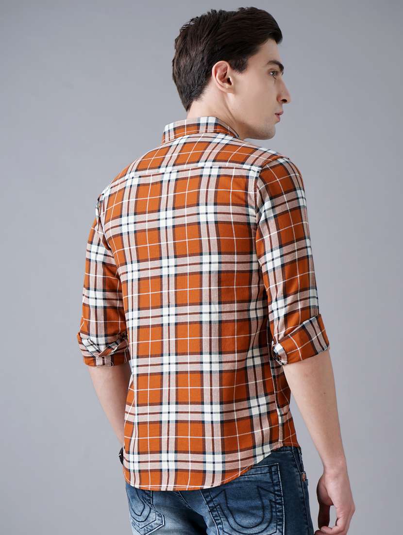 orange checkered casual shirt - 18430880 - Standard Image - 2