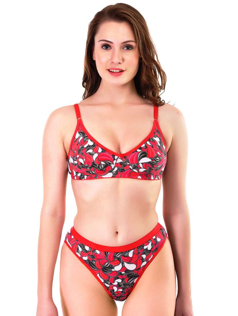 red printed bra & panty set 