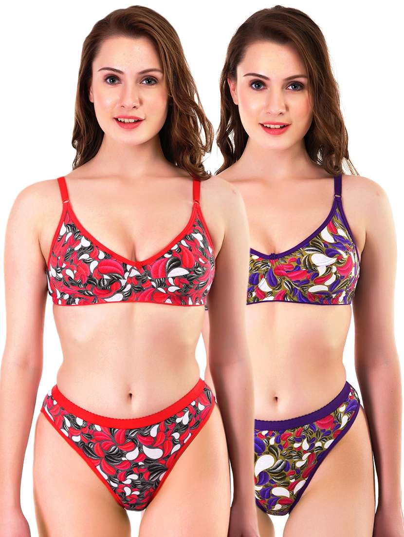 pack of 2 printed bra and panty set
