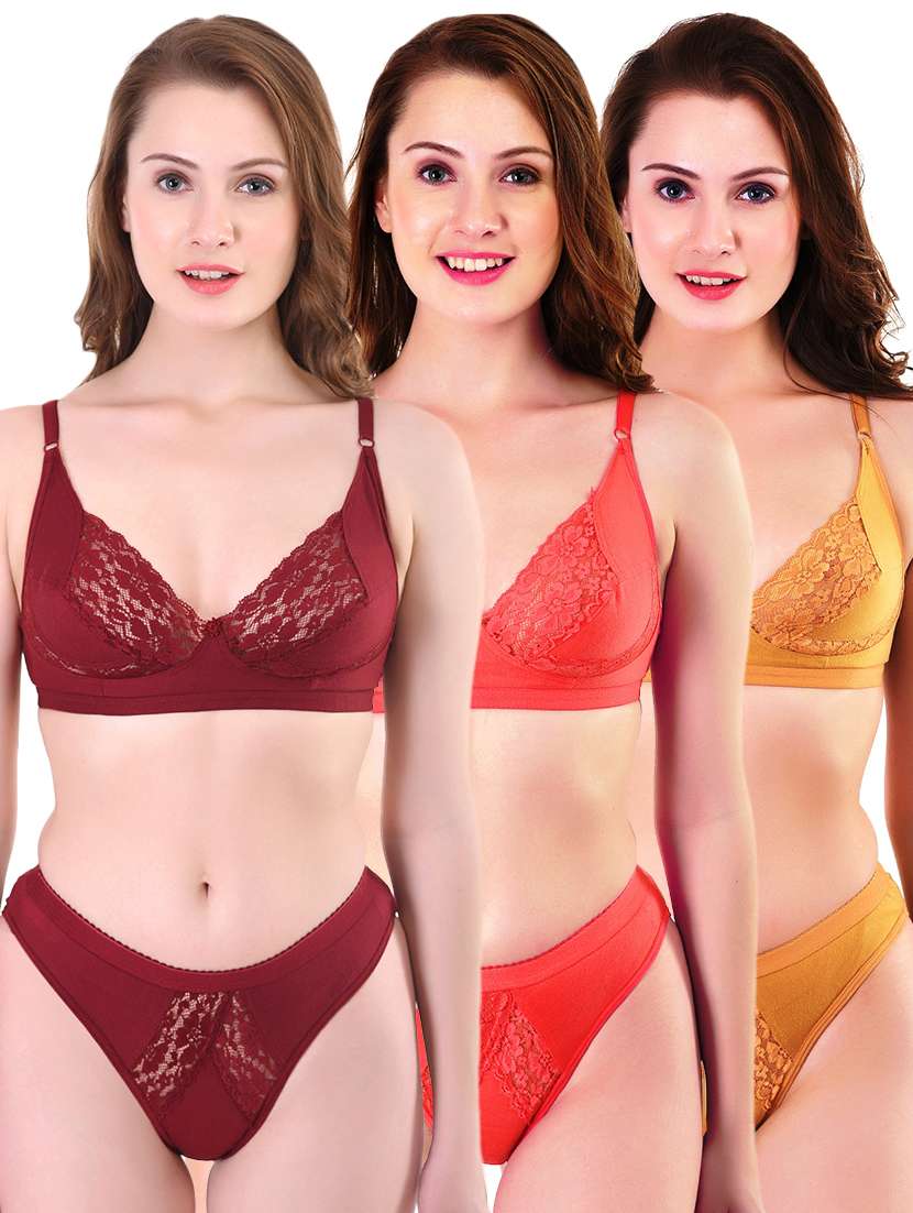 pack of 3 lace detail bra and panty set