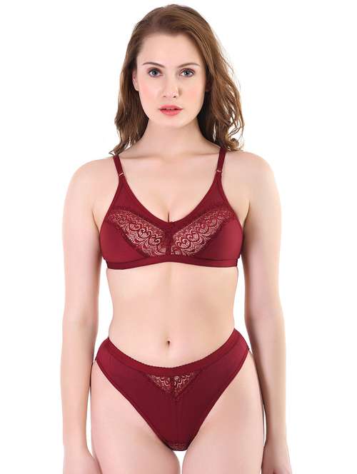 maroon lace bra and panty set - 18430963 -  Standard Image - 0