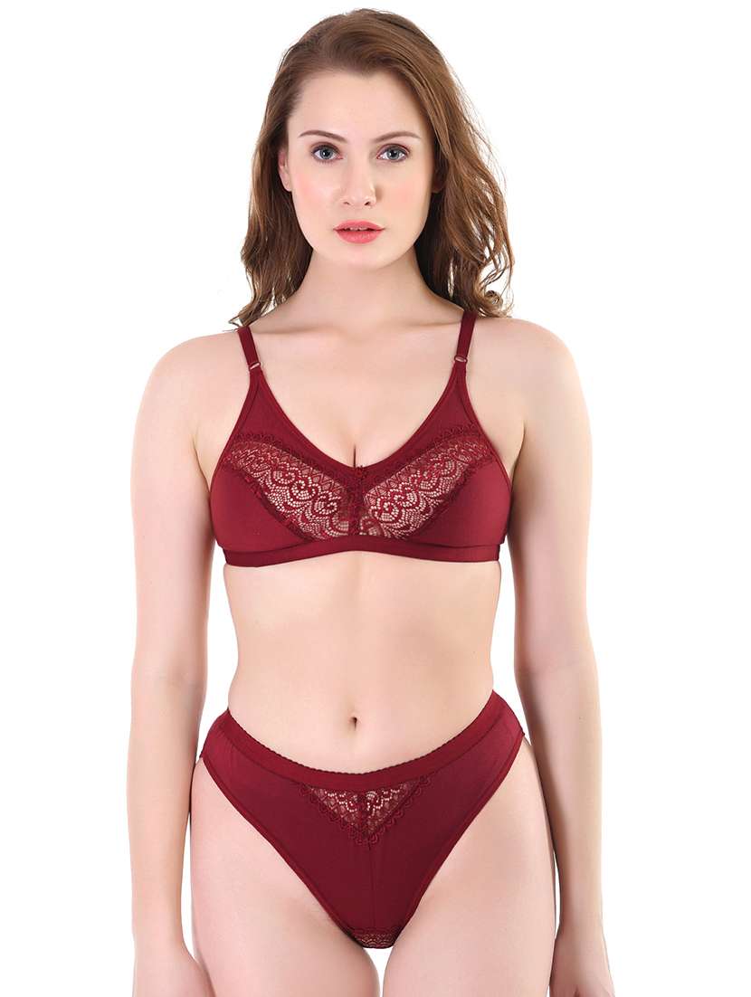 maroon lace bra and panty set - 18430963 -  Zoom Image - 0