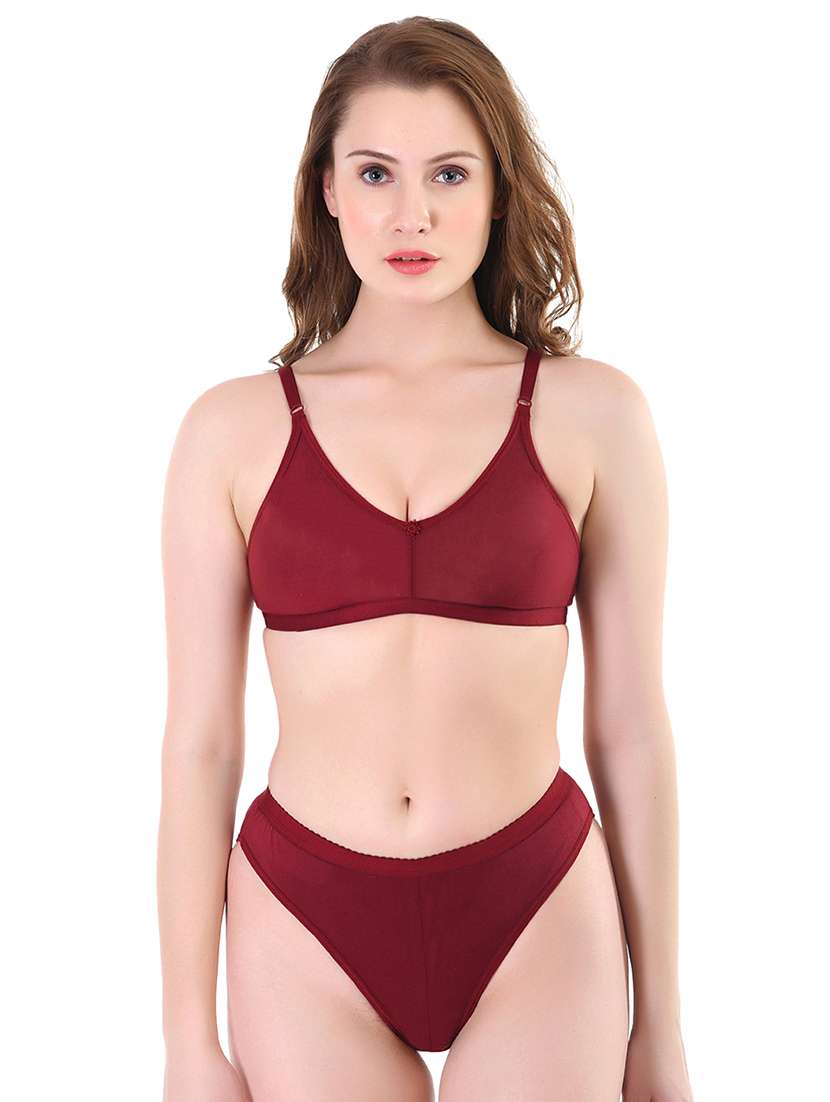 maroon solid bra and panty set