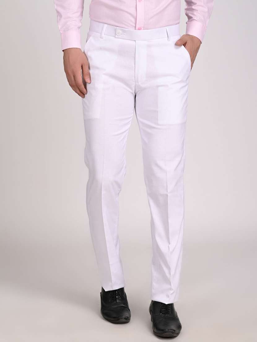 white solid flat front formal trouser