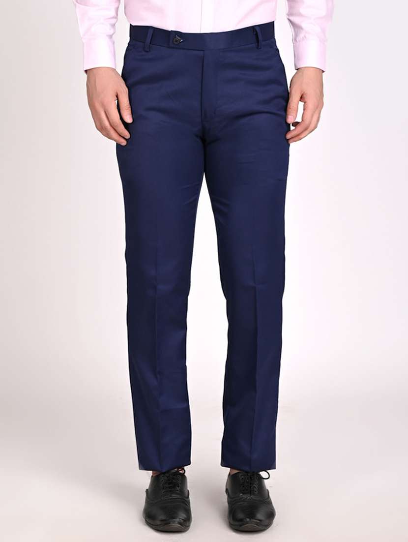 navy-blue solid formal trouser