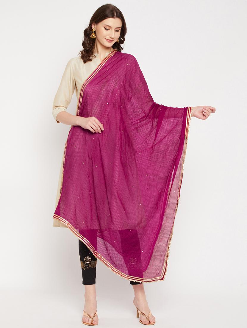 burgundy cotton blend dupatta - 18431192 -  Zoom Image - 0